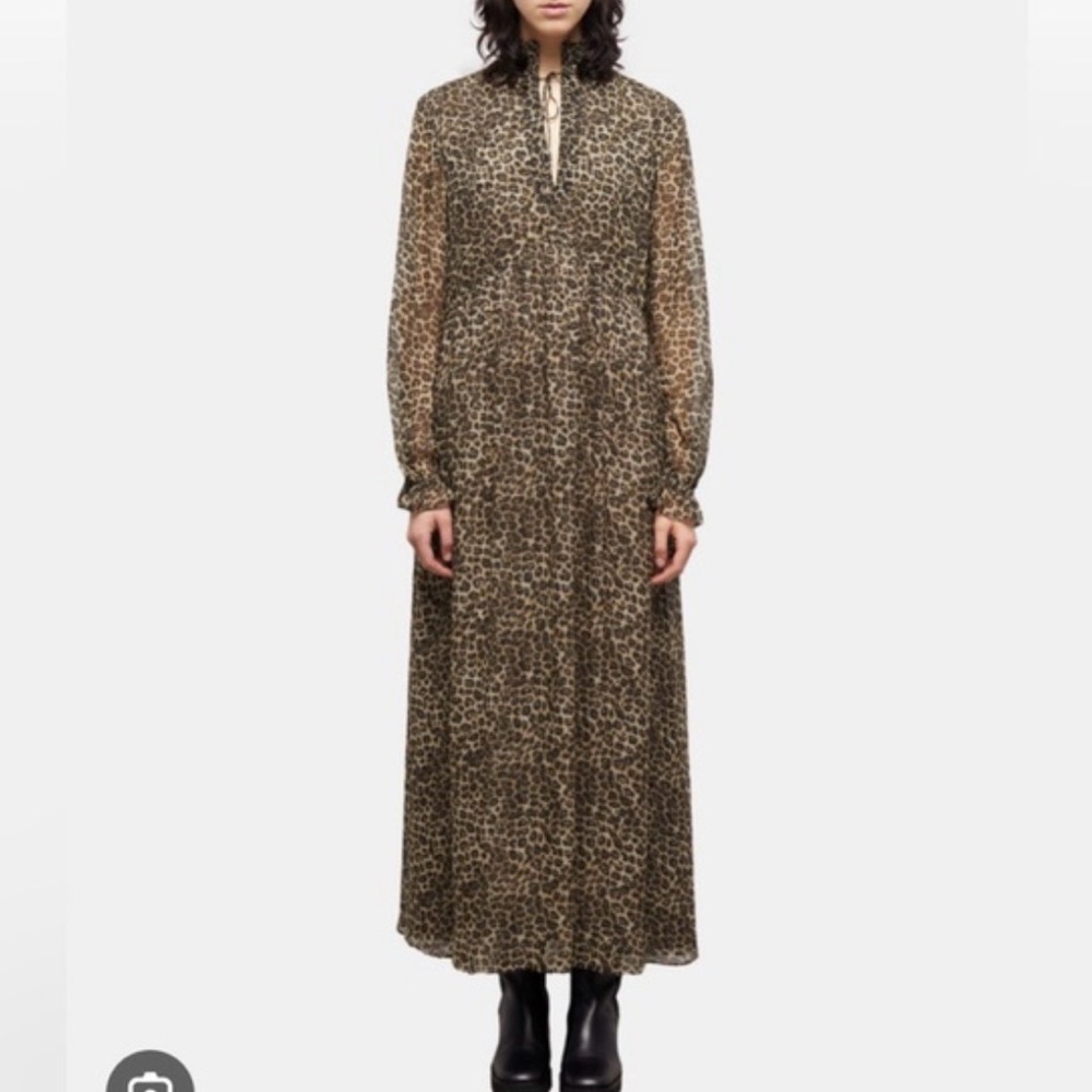 The Kooples Leopard Print Long Sleeve Peasant Maxi Dress | S